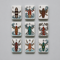 Ensemble de Mahjong Américain de Luxe Classique Moderne, 160 Pièces, Tuiles Acryliques à 4 Couches, Motif Artistique Chien de Surf Côtier, Durable et Portable