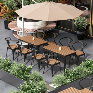 Ensemble de chaises de table à manger moderne et industrielle pour l'extérieur Mobilier de jardin en bois et plastique imperméable pour la plage, la cour et le restaurant - Product Image 5