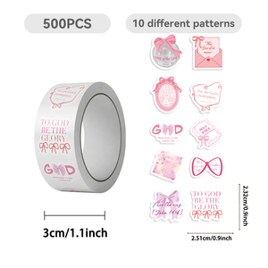 สติ๊กเกอร์ติดด้วยตนเอง โบว์สีชมพูใส ม้วน 500 ชิ้น รางวัลน่ารัก การ์ดเด็ก บรรจุภัณฑ์ของขวัญ ขอบคุณ - Product Image 5