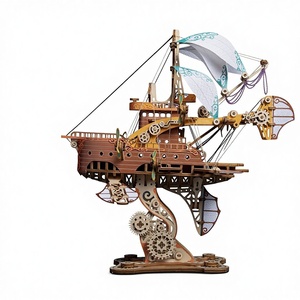 Puzzle 3D <span class=keywords><strong>en</strong></span> bois Dirigeable Fantastique et Bateau Pirate - Kit de construction de modè<span class=keywords><strong>le</strong></span> découpé au laser DIY, Cadeau créatif pour adultes et adolescents - Product Image 1