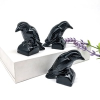 Prix usine en gros sculpté à la main en obsidienne naturelle corbeaux Figurines d'oiseaux en cristal pour la décoration de la maison