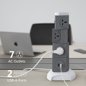 Multi presa di corrente con 2 USB protezione di sovraccarico torre Extension Board interruttore individuale e spia luminosa - Product Image 3