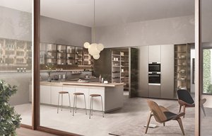 Mueble de Cocina Moderno con Puertas de Vidrio y Paneles de MDF en Estilo Madera Sólida para una Fácil Limpieza y Uso Duradero - Product Image 1