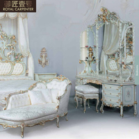 Coiffeuse de style européen en bois massif pour villa française, table de maquillage de chambre principale avec miroir et tabouret