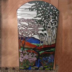 Proveedor Directo de Fábrica: Panel de Vidrio Sólido Hecho a Mano con Diseño de Paisaje de Catedral Europea, Inserto Doble para Ventana, Puerta o Pared - Product Image 3