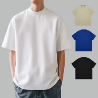 T-shirt surdimensionné pour homme en coton 100% imprimé sur mesure, poids lourd 280 g/m², design col montant style Old Money