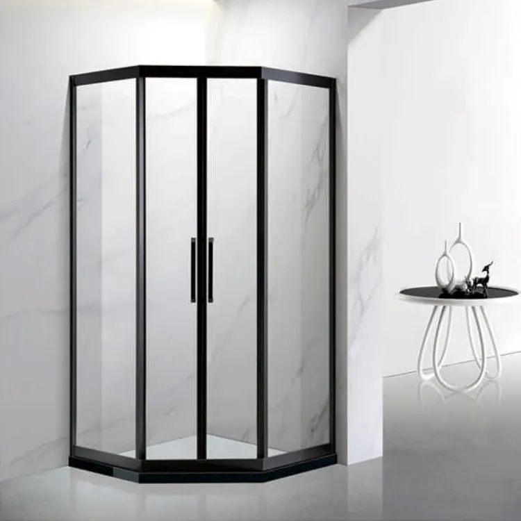 최신 디자인 슬라이딩 샤워 인클로저 샤워 문 알루미늄 프레임 블랙 색상 호텔 사용 6mm/8mm 강화 유리