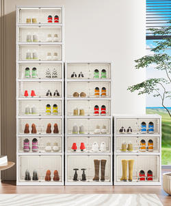 קופסאות נעליים מתקפלות עם דלתות, סלי אחסון נעליים מתקפלים, מתקן נעליים מתקפל, ארגון מדף נעליים מפלסטיק בן 6 קומות - Product Image 5