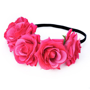 Serre-tête guirlande de roses en velours, accessoire de coiffure en tissu de soie pour enfants, idéal pour les vacances à la plage et les séances photo - Product Image 5