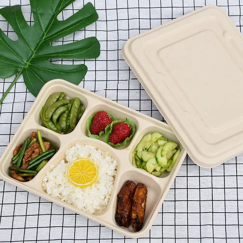 नि: शुल्क नमूने Biodegradable Bento दोपहर के भोजन के बॉक्स डिस्पोजेबल गेहूं के भूसे कागज दोपहर के भोजन के बॉक्स के साथ ढक्कन