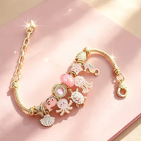 Bracelet à breloques DIY en alliage, design animaux du monde sous-marin, avec quartz rose, coquillages et étoiles de mer, luxe léger et de niche