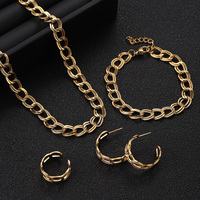 Conjunto de Joyería Punk de Acero Inoxidable: Gargantilla y Cadenas de Eslabones Cubanos Planos Grandes y Gruesos Ovalados para Mujer