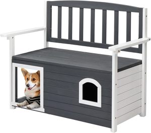 Nichoir moderne en bois <span class=keywords><strong>pour</strong></span> <span class=keywords><strong>chien</strong></span> d'extérieur avec banc intégré, style mobilier de patio, <span class=keywords><strong>cage</strong></span> <span class=keywords><strong>pour</strong></span> animaux de compagnie, chiens de taille moyenne, bois massif durable, écologique - Product Image 4