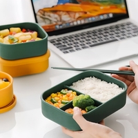 Boîte à lunch en silicone sans BPA, simple, anti-fuite, 3 compartiments, préservation de la fraîcheur, passe au lave-vaisselle, réutilisable, pour tous les âges, bento