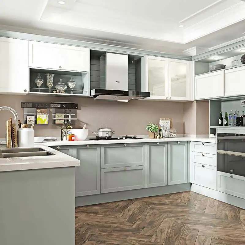 Envoltura de vinilo gris con diseño de tallado moderno para el hogar, armario de cocina con acabado de melamina para oficina y armarios