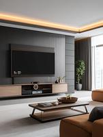 Meuble TV mural moderne en bois flottant HUIPINJU pour salon – Designs de meubles TV contemporains