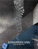 Lustre en cristal de villa traditionnelle pour bâtiment duplex élégant grande suspension pour escalier d'hôtel hauteur réglable de luxe
