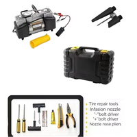 Compresseur d'air de voiture à double cylindre portable 12V gonfleur à 2 pneus robuste avec kit de boîte à outils en métal 150psi