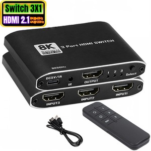 8K 60hz <strong>HDMI</strong> Switcher 3x1 3 <strong>Port</strong> 4K 120hz <strong>HDMI</strong> 2.1 Switch 3 in 1 Out Converter Adapter with IR Remote for <strong>PS5</strong> HDTV Xbox Roku - Product Image 1