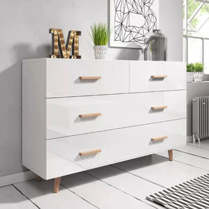 خزانة أدراج عصرية بالجملة لغرفة المعيشة وغرفة النوم، خزانة تزيين خشبية رمادية لامعة بأربعة أدراج ومقابض - Product Image 3