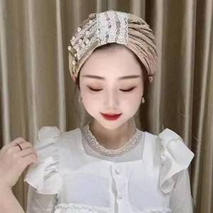 Chapeau turban ethnique pour femme OEM 2024, couleur unie, tissé en bambou, coton et lin, foulard musulman décontracté - Product Image 5