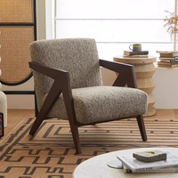 Fauteuil d'appoint moderne du milieu du siècle, fauteuils rembourrés pour salon avec coussin lombaire, cadre en bois, fauteuil de lecture pour chambre à coucher, beige