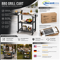 Chariot de barbecue extérieur en acier inoxydable avec étagère latérale extensible, doubles étagères grillagées et roulettes verrouillables