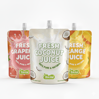 Usine OEM, Sachet Doypack en plastique imprimé sur mesure de 100 ml et 250 ml pour jus, boissons, vin, bière, avec bec verseur et fond stable