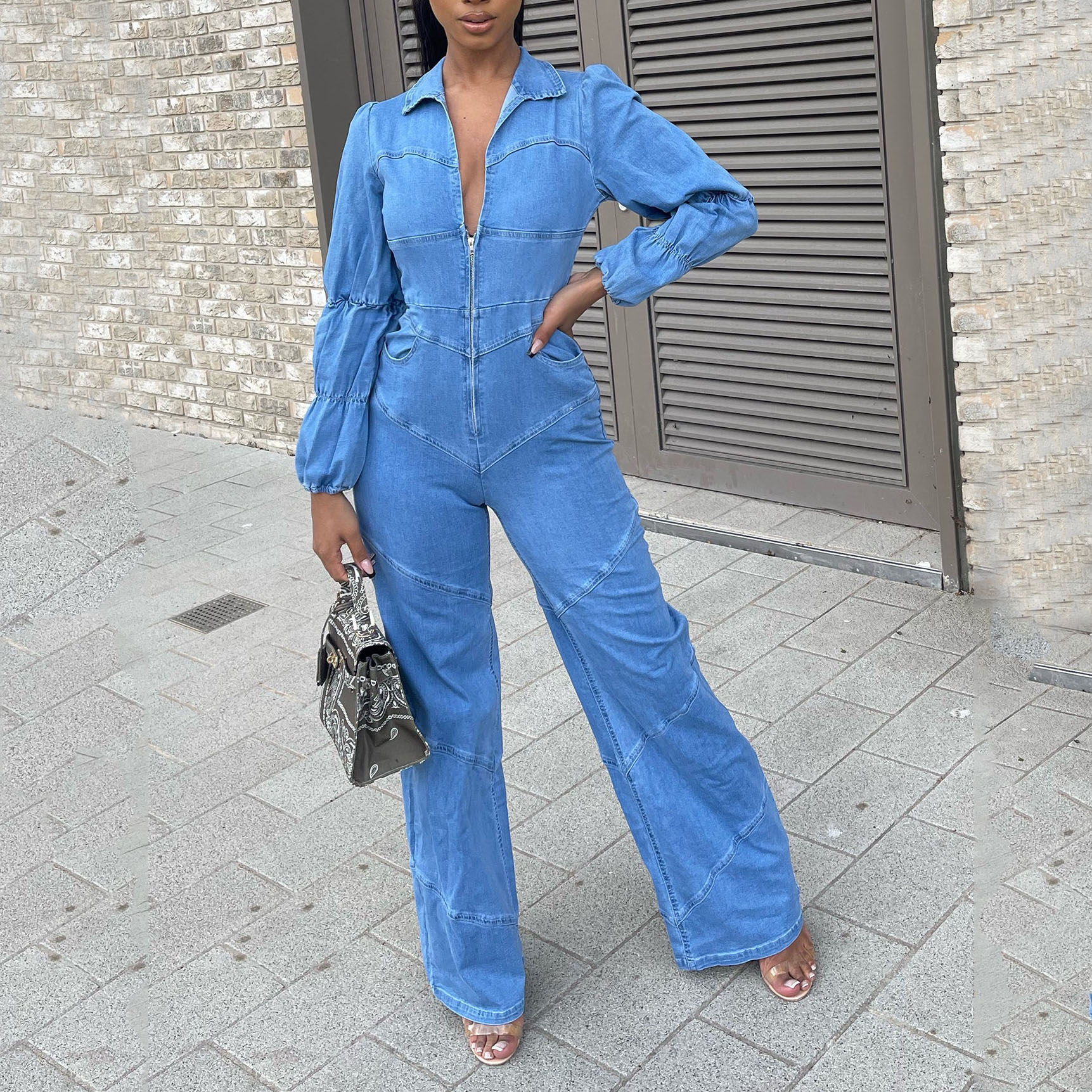 ペコクラブ ドットジャンプスーツ オールインワン オープンカラー パフショルダー ペコクラブ ドットジャンプスーツ オールインワン オープン