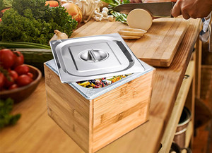 Comptoir de cuisine <span class=keywords><strong>en</strong></span> gros seau à compost pour déchets alimentaires intérieur 0.75 gal <span class=keywords><strong>petit</strong></span> bac à compost rectangulaire <span class=keywords><strong>en</strong></span> bambou avec couvercle anti-odeur - Product Image 2