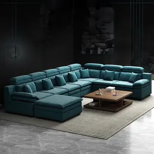 Comfortable U Shape Velvet Surface Latex Cushion High Density Foam 7 Seater Sofa CEFS052