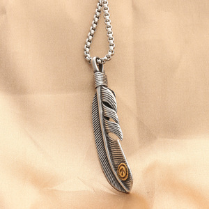 European American Style <b>Titanium</b> Steel Feather Pendant Men's Punk Retro Themed Charm Stainless Steel Gift Jewelry - Product Image 3