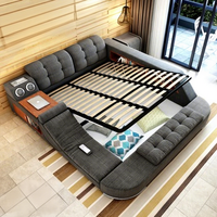 Lit double moderne en tissu Tatami 1,8 m, lit plateforme rembourré avec rangement, cadre en bois minimaliste pour chambre principale