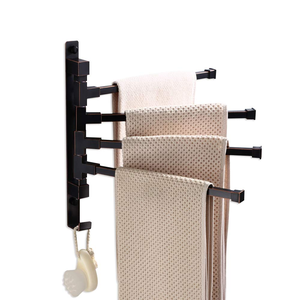 Porte-serviettes moderne auto-adhésif pliable, barre à serviettes pivotante, rail à serviettes pliable en acier inoxydable, noir/gris - Product Image 1