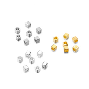 Perles carrées en cuivre plaqué or et argent, perles d'espacement cubiques pour la fabrication de bijoux, accessoires pour bracelets DIY, trous de 4 mm - Product Image 2
