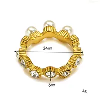 Vintage Strukturierter Wellenring mit Eingelegten Perlen & Klaren Strass-Steinen Eleganter Modischer Edelstahlring für Damen Tägliches Tragen