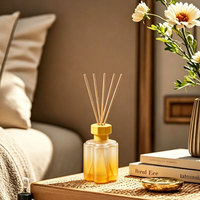 Diffuseur de parfum en verre dégradé personnalisé, bouteille en forme de fleur, bâtonnets en rotin naturel, huile parfumée pour la maison, vente en gros
