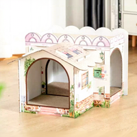 Maison pour chat en carton ondulé écologique à 2 étages, durable, grande, moderne, pour l'intérieur, avec griffoir, villa florale, toutes saisons