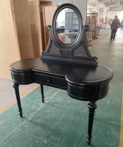<strong>Black</strong> French Rattan Solid Wood Dressing <strong>Table</strong> - Product Image 1