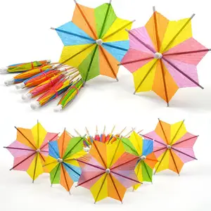 DD1609 Handmade Cocktail Drink Umbrella Picks Mini Cupcake Toppers Tropical Party Decorations Toothpicks Parasols