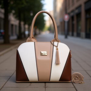 Sac à main en cuir pour femme Fana Bruna M3818 Blanc Marron à panneaux avec fermeture à rabat pour usage quotidien décontracté - Product Image 2