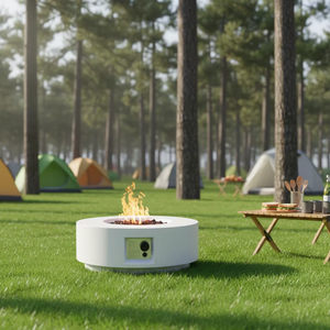 Light Grey Concrete Natural Gas Round <b>Fire</b> <b>Pit</b> 30 Inches Outdoor <b>Fire</b> <b>Table</b> <b>with</b> Eco-Friendly Design for Camping Outdoor Heating - Product Image 1