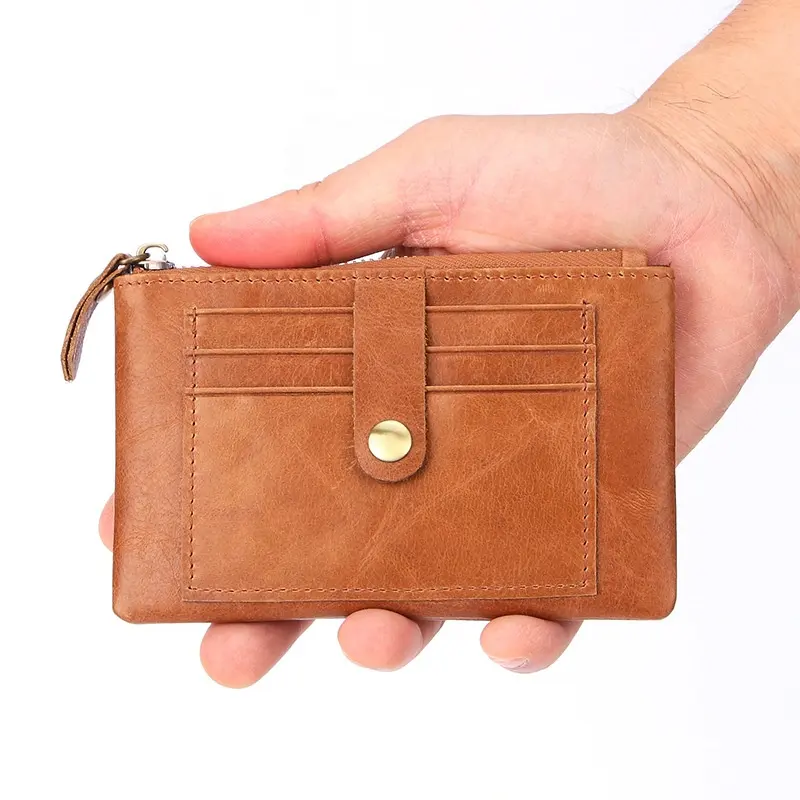 Boshiho RFID vintage card holder leather With key ring wallet zipper wallet money coin leather wallet men leather Card Holder