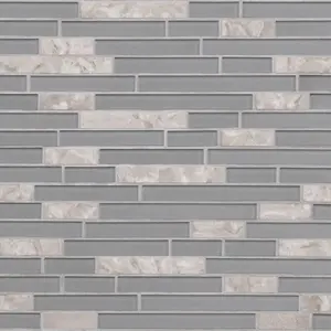 Sunwings Glass Mosaic Tile | Stock In US | Glass And Stone Linear Mix Gray Interlocking Mosaics Wall And Floor Tile