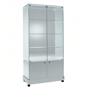 Hega Display Cabinet 93x46x180 Cm Tempered Glass <b>Hinged</b> Lockable Doors <b>Light</b> Grey Base With Castors - Product Image 2