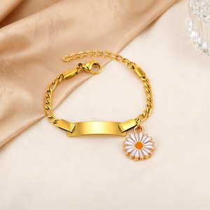 Stainless Steel Curved Bar Bracelet With Alloy Sunflower <b>Charm</b> Waterproof Trendy Women Girl Fashion Jewelry - Product Image 4