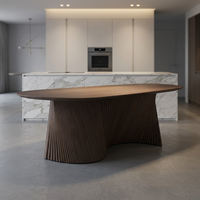 Meubles de salle à manger de luxe écologiques et durables avec plateau en pierre frittée effet marbre, base en placage de chêne massif, personnalisables OEM ODM pour villa et maison