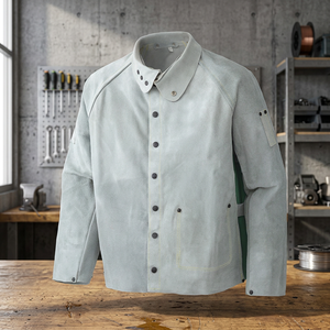 Veste de sécurité en daim ignifuge gris clair, coupe régulière, coutures soudées, résistante à la chaleur 300 ° C 500 ° C pour la protection incendie - Product Image 5
