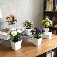 Vcare – Composition florale artificielle en soie, 5 têtes de œillets, pot carré, faite à la main, pour décoration intérieure et de bureau
