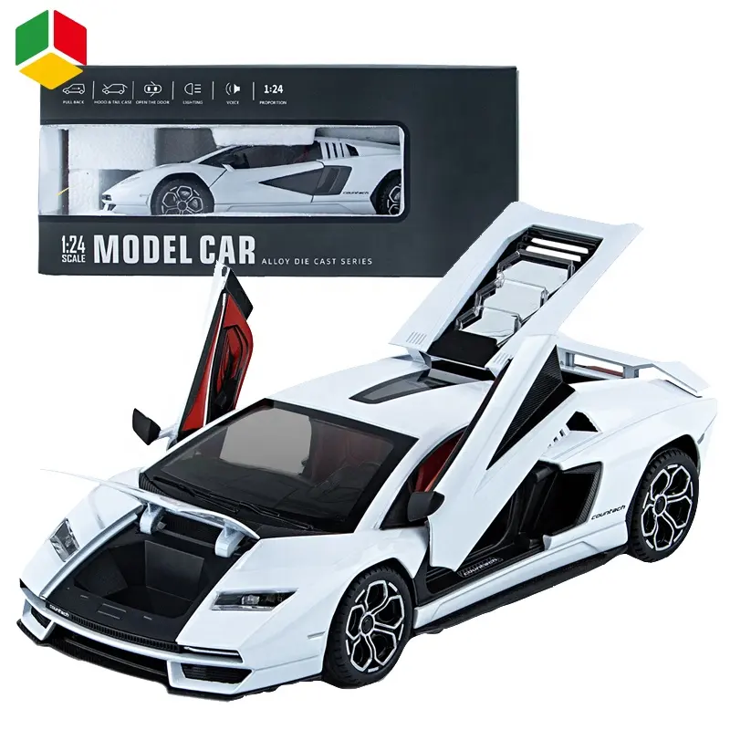 QS New Product Diecast Cars Toys Kids 1:24 Scale Pull Back Full Door Electric Alloy Model Racing Cars Toys With Sound Lights